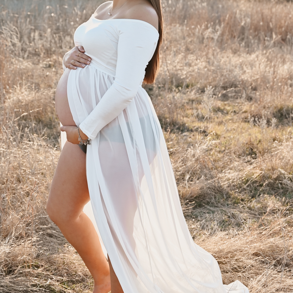 White Maternity Gown with Sheer Overlay